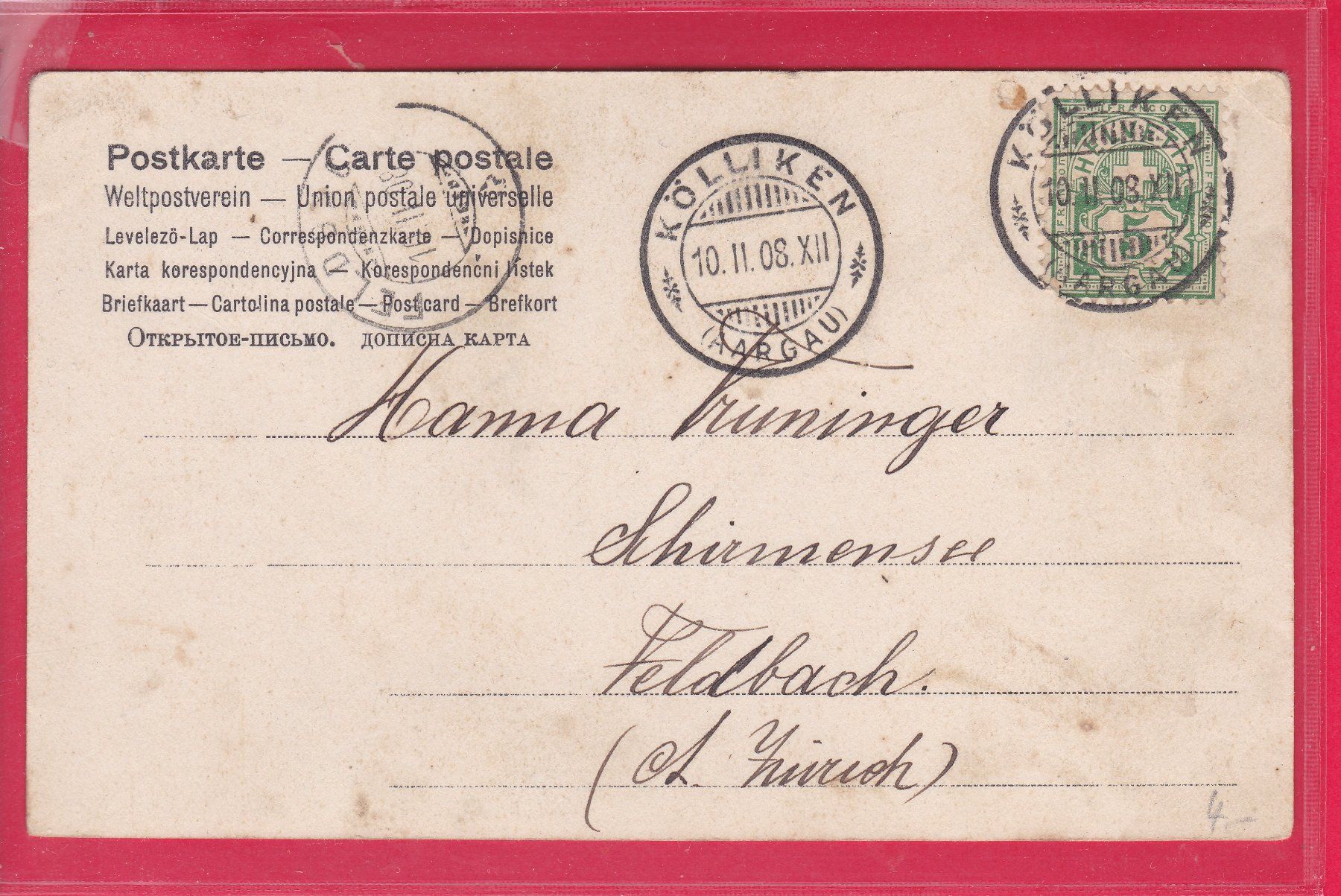 Ansichtskarten: SCHLITTELSPASS, 10.2.1908 – Gebraucht aus Oberrieden von Gebirgsstelze 1