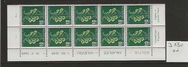 Tous les timbres: timbre Pro Juventute J130 ** bande de 10 – Neuf (Voir description) à Sorvilier par carose01