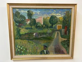 Ölgemälde auf Leinen Landschaft um Paris H. Kittelsen 1947