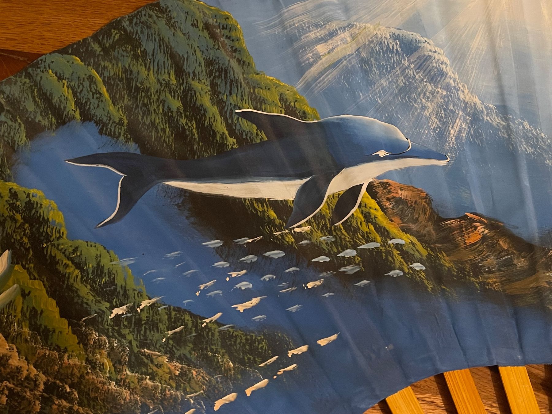 Tutte le decorazioni: Handbemalter Wunderschöner Wandfächer mit Delfin-Motiv 100cm – Usato da Zuerich venduto da Dorsi 6