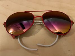 Gletscherbrille rot mit Seitenschutz, gebraucht, Vintage