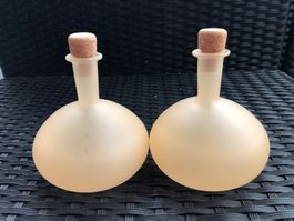 2 Deko-Flaschen Glas matt mit Korken Verschluss