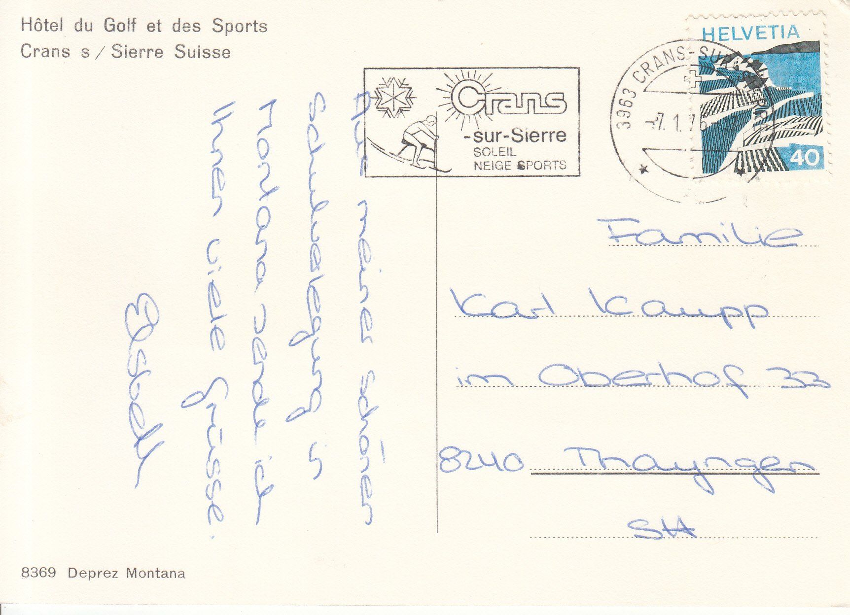 Cartoline postali: Crans 1976 – Usato da Bürglen TG venduto da StampGraf 1