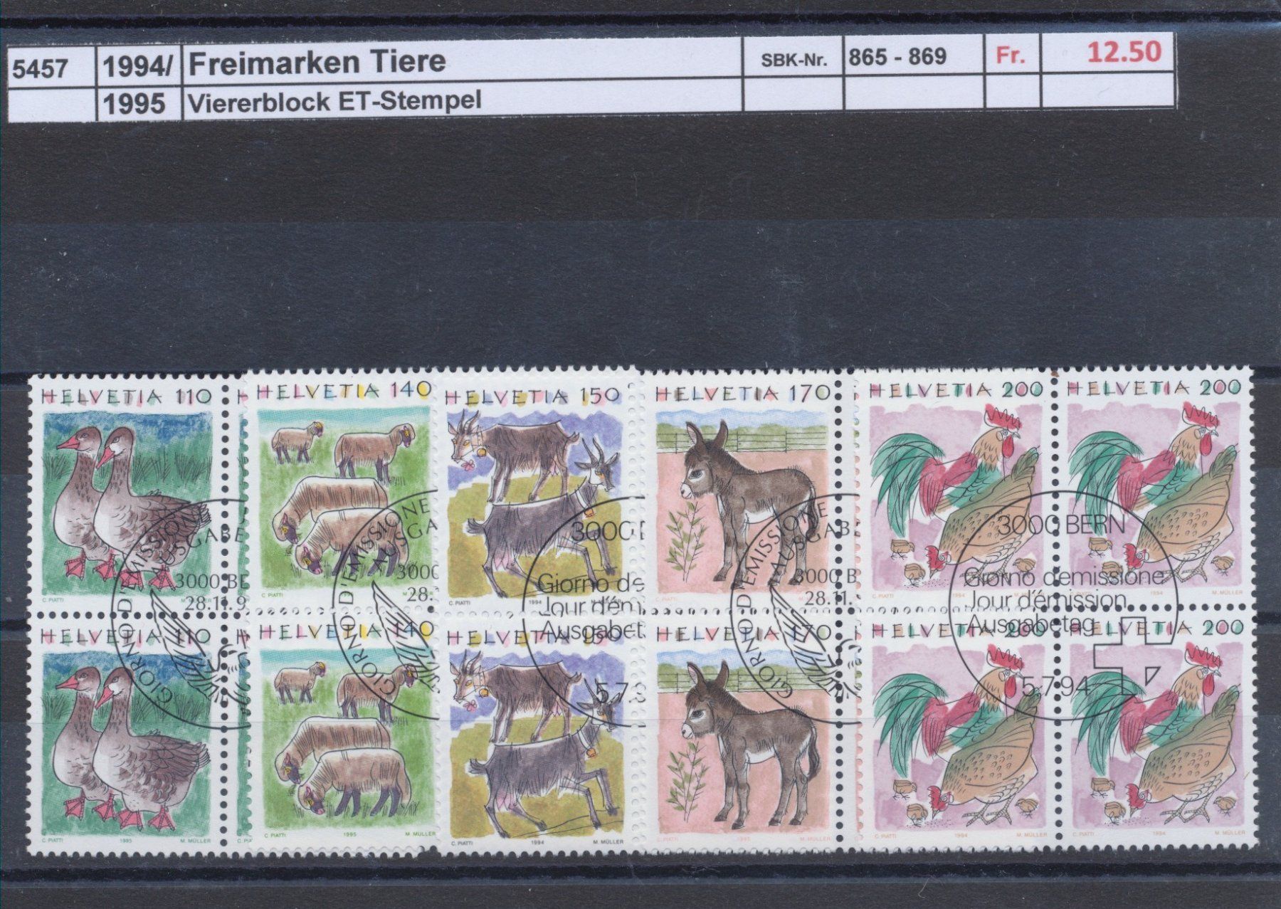 Tous les timbres: 1994/95 "Tiere", Viererblock, ET - Stempel – D'occasion à Winterthur par Zupogeru