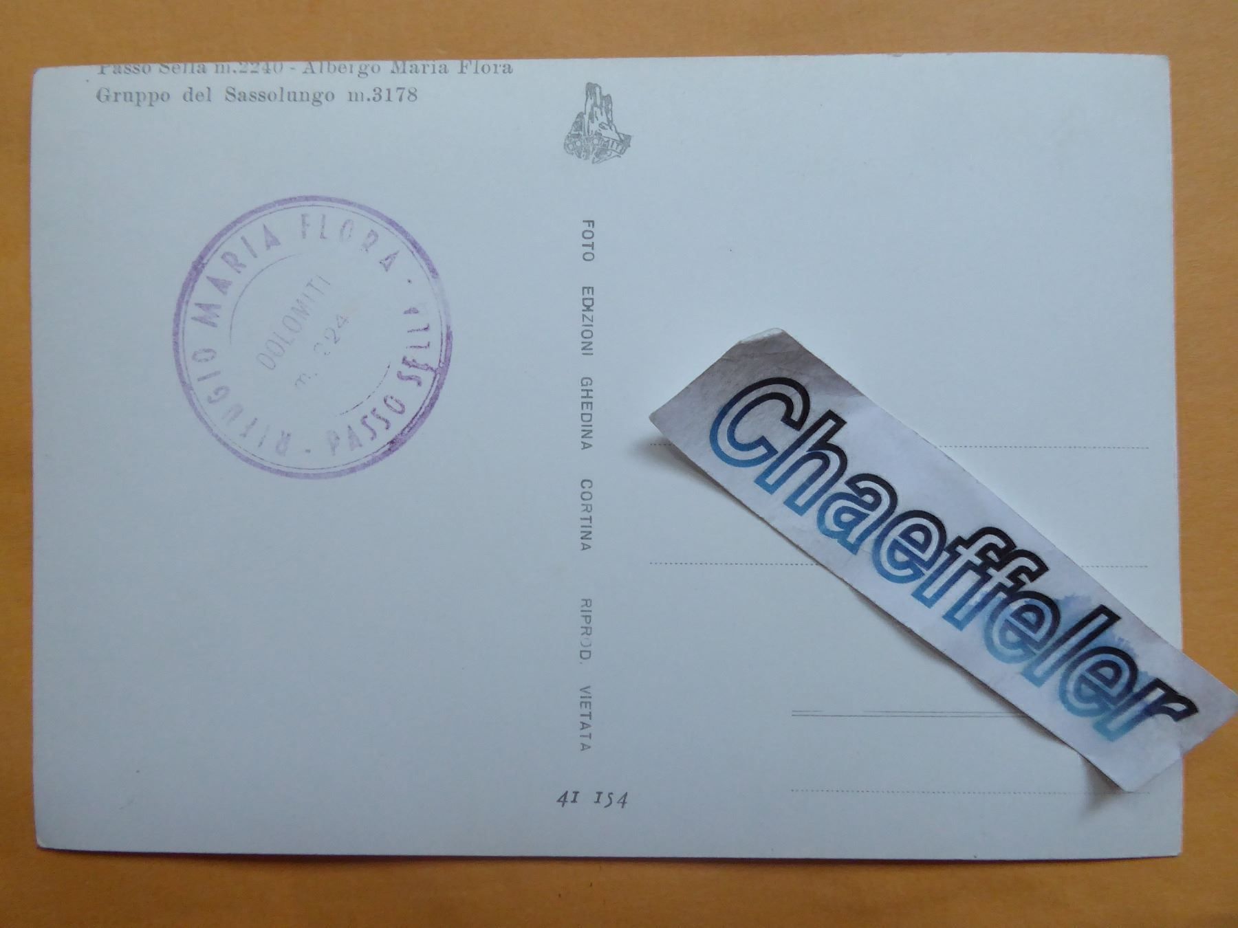 Cartoline postali: Passo Sella, Albergo Maria Flora – Nuovo (secondo la descrizione) da Zürich venduto da Chaeffeler 1
