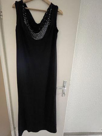 Elegantes schwarzes Sommerkleid mit Strass-Applikation Gr. M