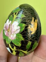 Dekorationsei mit Blumen und Vogel, Cloisonné, schwarz✨🐦‍⬛