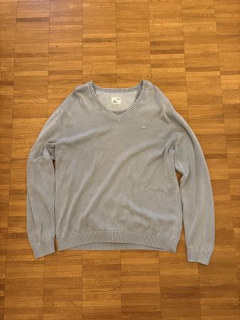 Lacoste Vintage Pullover, hellgrau/bl, V-Ausschnitt, L/XL