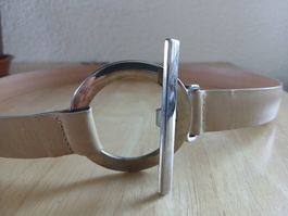 Schicker Damengürtel, Leder, beige, Angelo de Lombard, 85cm