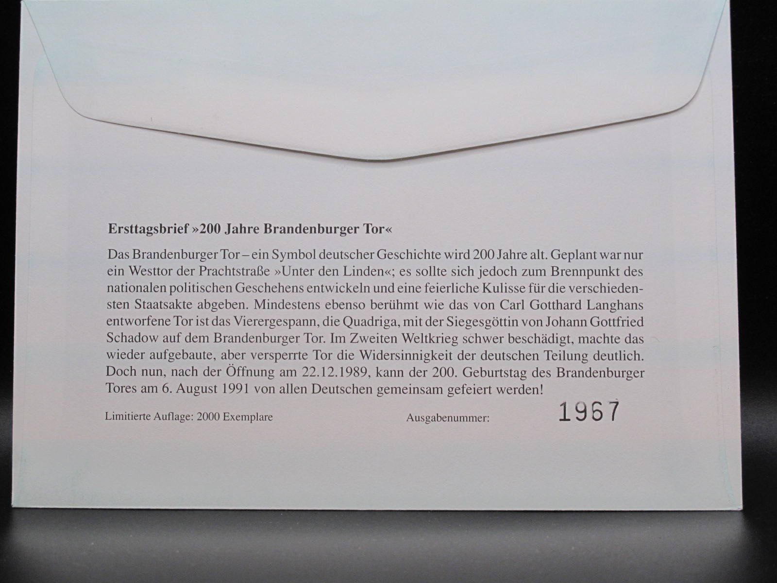 Alle Briefmarken: BRD 1991 Brandenburgertor FDC – Gebraucht aus Wil SG von fva01 1