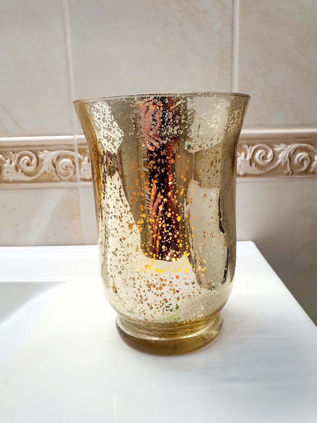 Portacandele: Schönes Windlicht / Teelicht Glas Gold – Usato da Riedholz venduto da Speedy11 2