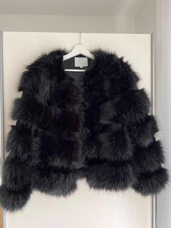 kunstfell jacke schwarz mit kapuze