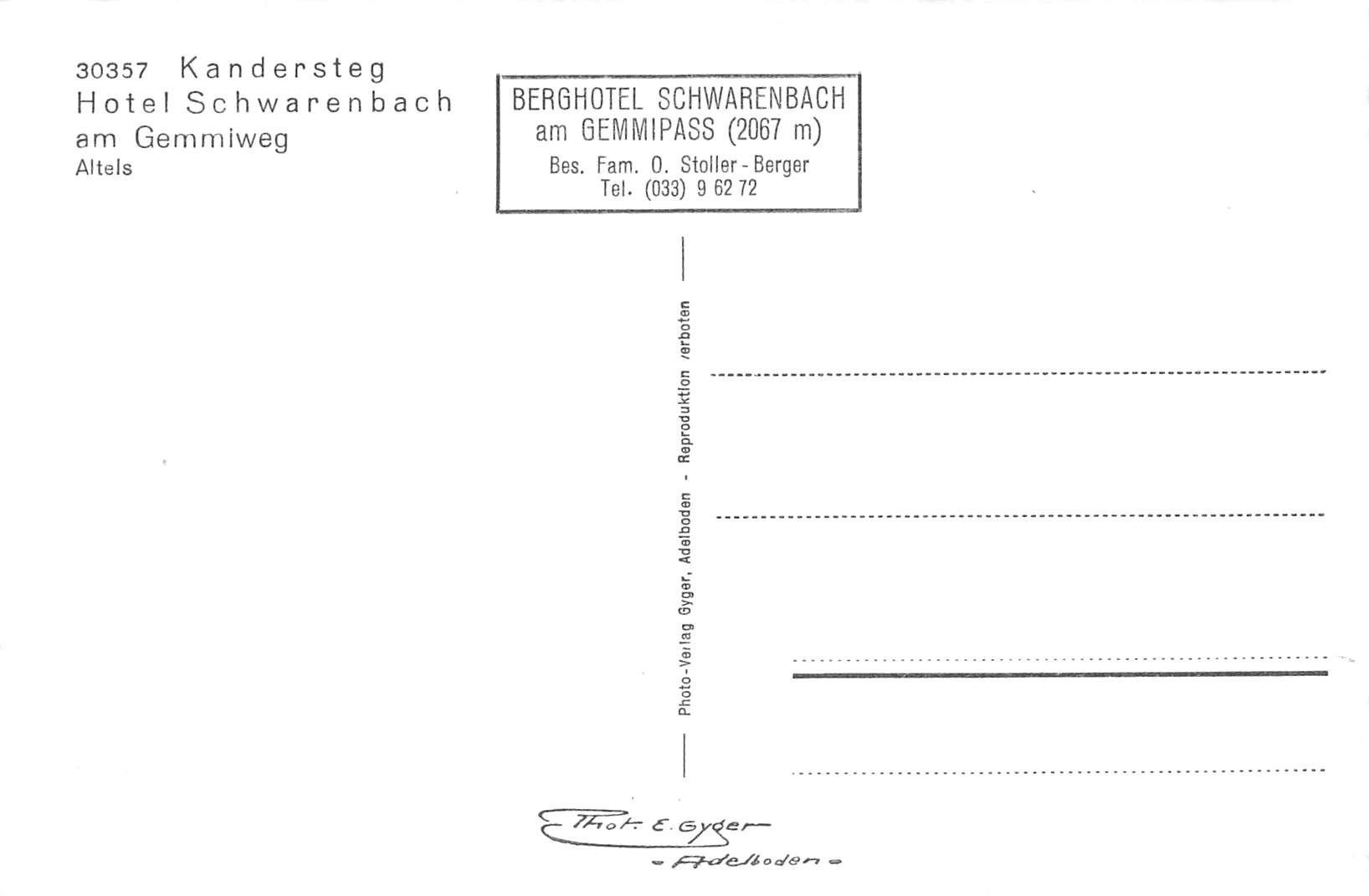Cartoline postali: Kandersteg hotel schwarenbach am gemmiweg – Usato da Biasca venduto da Blenio71 1