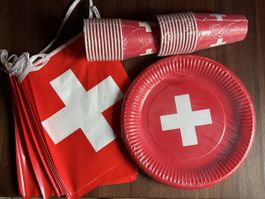 Schweizer Fahnengirlande, Teller & Becher für 1. August 🇨🇭