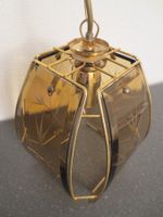 VINTAGE DECKENLAMPE, RAUCHGLAS/MESSING, 70er JAHRE