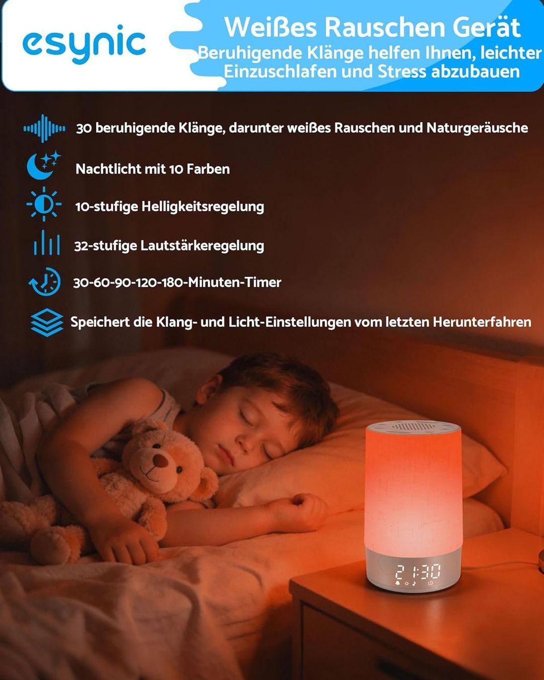 Sveglie: eSynic Lichtwecker White Noise 30 Sounds – Nuovo e nell'imballaggio originale da Suhr venduto da SchnapperCH 5