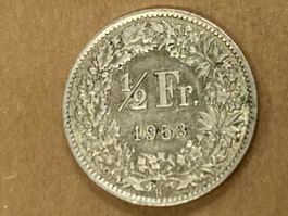 SVIZZERA 1/2  FR MONETA IN ARGENTO 1958 usata - circolata