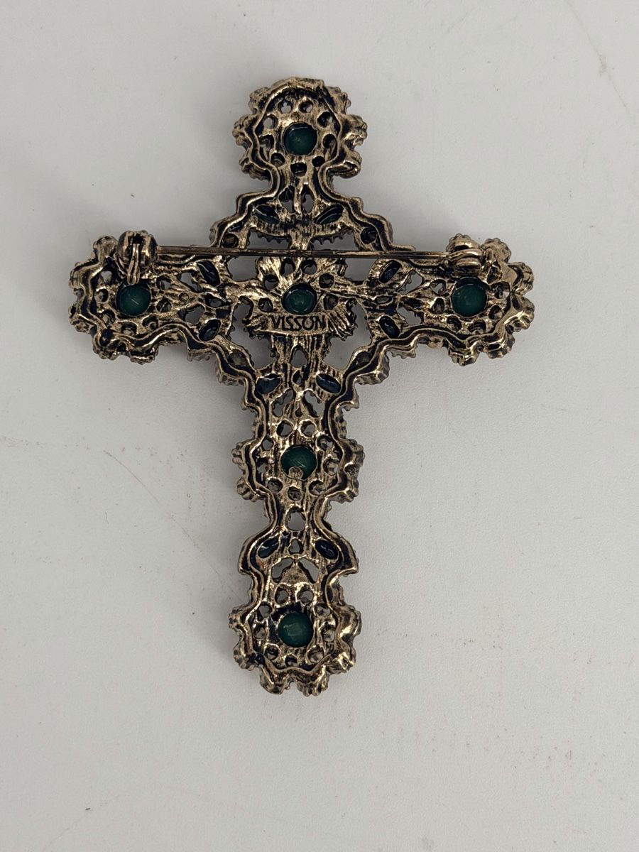 Spille & Fermagli: Broche croix vintage strass verts style baroque – Usato da Vessy venduto da _Callidus_ 1
