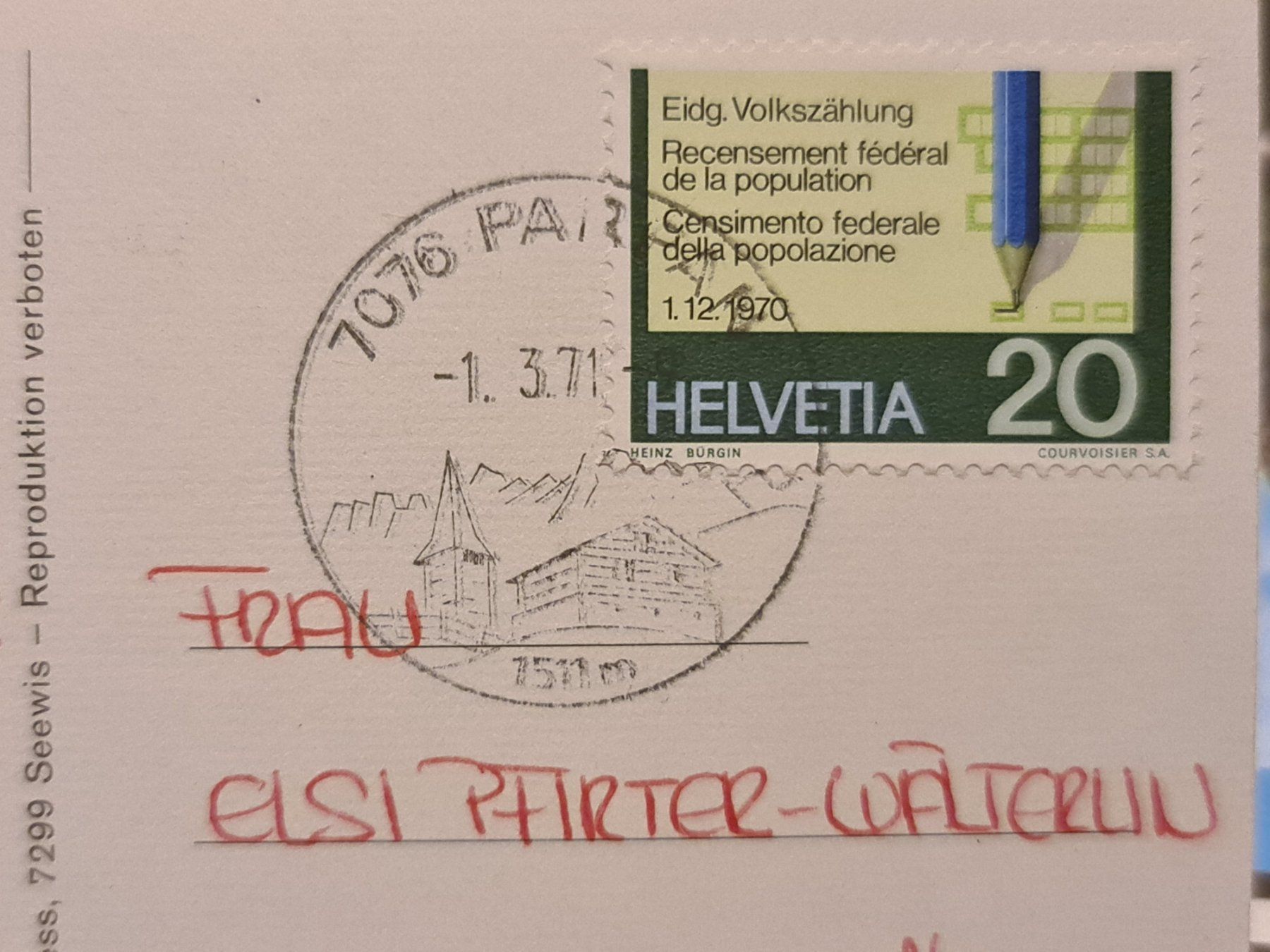 Cartoline postali: Ansichtskarte Parpan 1971 – Usato da Dintikon venduto da Vexi 1