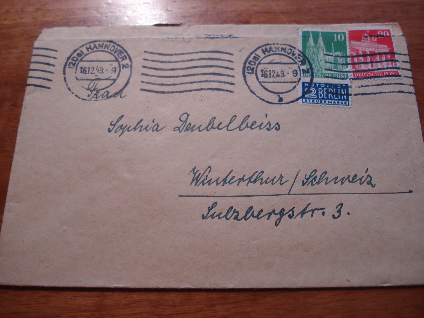 Alle Briefmarken: Brief Deutsche Post 1949, - Winterthur, mit Notopfer – Gebraucht aus Niederwil AG von morostahu