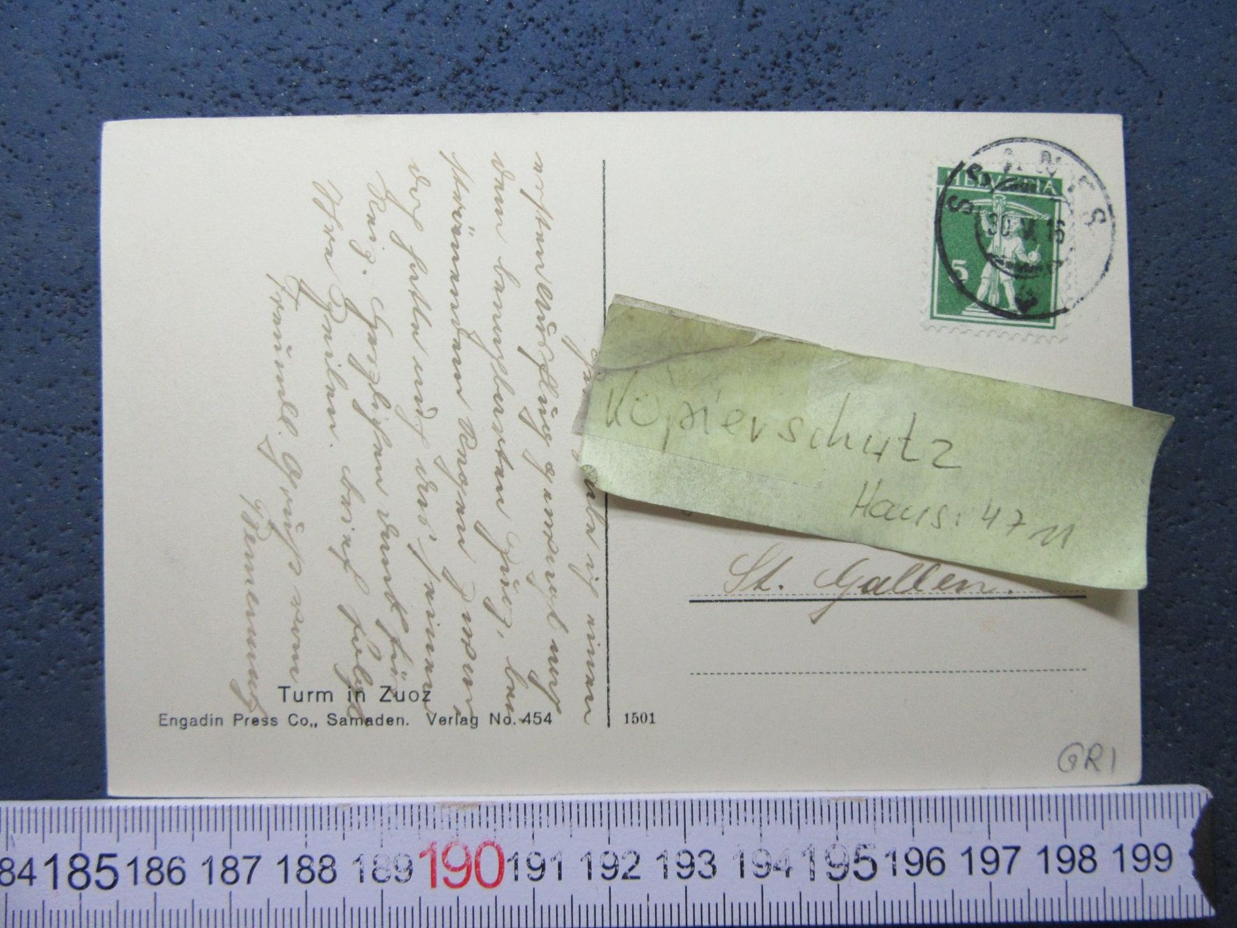 Cartoline postali: ZUOZ TURM 1916 GR AK – Usato da Ettingen venduto da Hausi4711 1