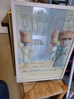 Gerahmtes Aquarellbild mit afrikanischem Marktmotiv, schön