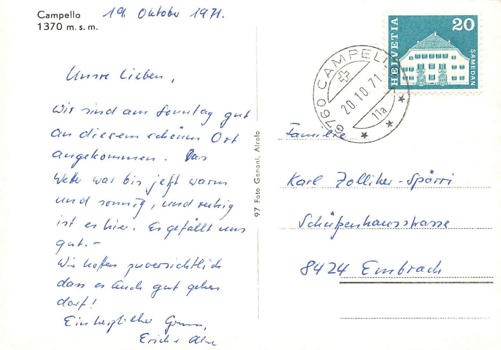Cartoline postali: CAMPELLO (Leventina) TI G – Usato da Biasca venduto da Blenio71 1