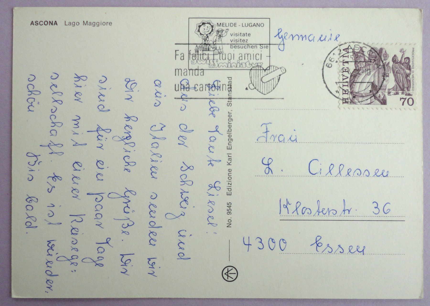 Cartoline postali: Ascona - Lago Maggiore – Usato da Fétigny venduto da Billy2miny 1