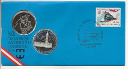 Münzbrief 2x Silber 100 Schilling 24gr + Medaille 24gr 1976