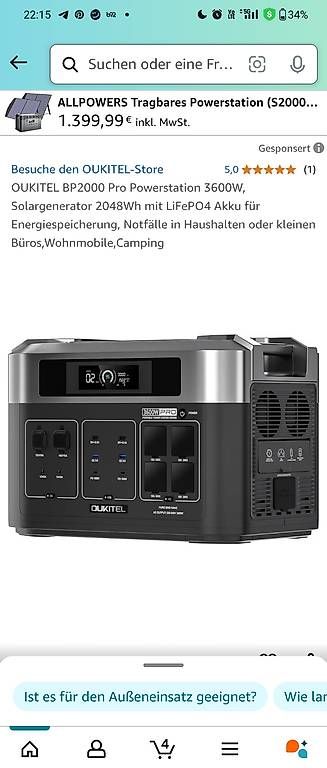 Ecoflow Generatori di corrente: OUKITEL BP2000 Pro Generator 3600W Solargenerator Stromgener – Nuovo e nell'imballaggio originale da Basel venduto da Moebeloutlet1 3