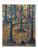 H.P. Leuthard Peinture à l'huile pavatex forêt automne 1967
