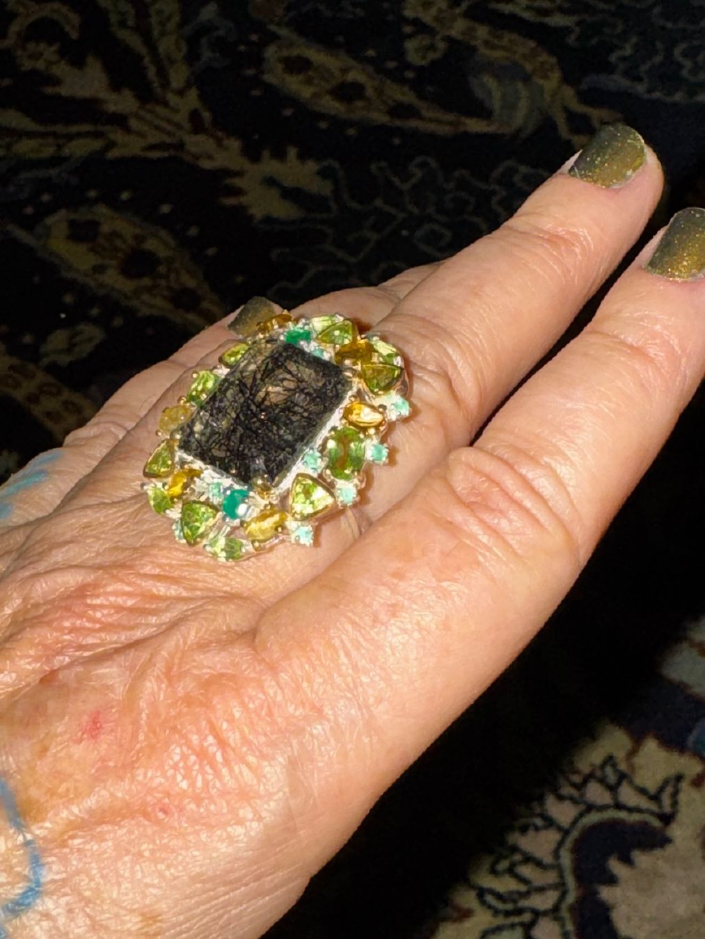 Llan Valls Joies Anelli: ⚫Unique Piece Rutilated Quartz Ring Emerald Peridot Citrine – Nuovo (secondo la descrizione) da Birsfelden venduto da Brut-Reserve 5
