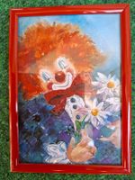 Bild Clown mit Blumen gerahmt roter Rahmen gebraucht