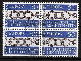 Liechtenstein Viererblock 389 Europa 1965 gest. 3.2.1966