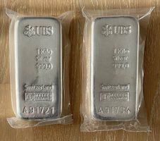Silberbarren UBS 2 Stück à 1KG, Reinheitsgehalt 999,0