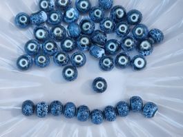50 Stk Vintage Keramik Perlen mosaikblau 8mm  Schmuck DIY🩵