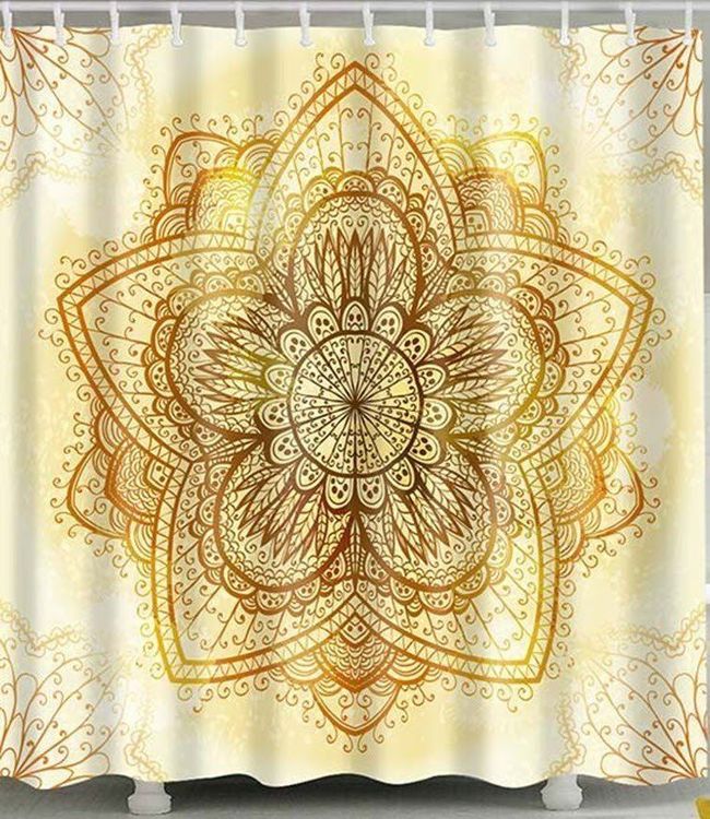 Mandala Elefant Duschvorhang – Braun, Vintage-Stil Mit Paisley-Muster, Inkl. 12 Haken, 183 X 183 Cm