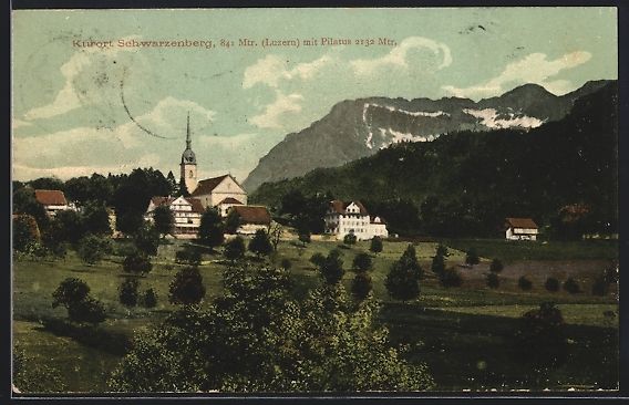 Cartoline postali: Schwarzenberg /Luzern, Ortspanorama mit  – Usato da Berlin venduto da bartko-reher