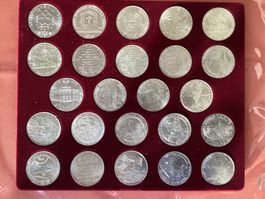 24x100 Schilling Silbermünzen  Serie komplett von 1974-1979