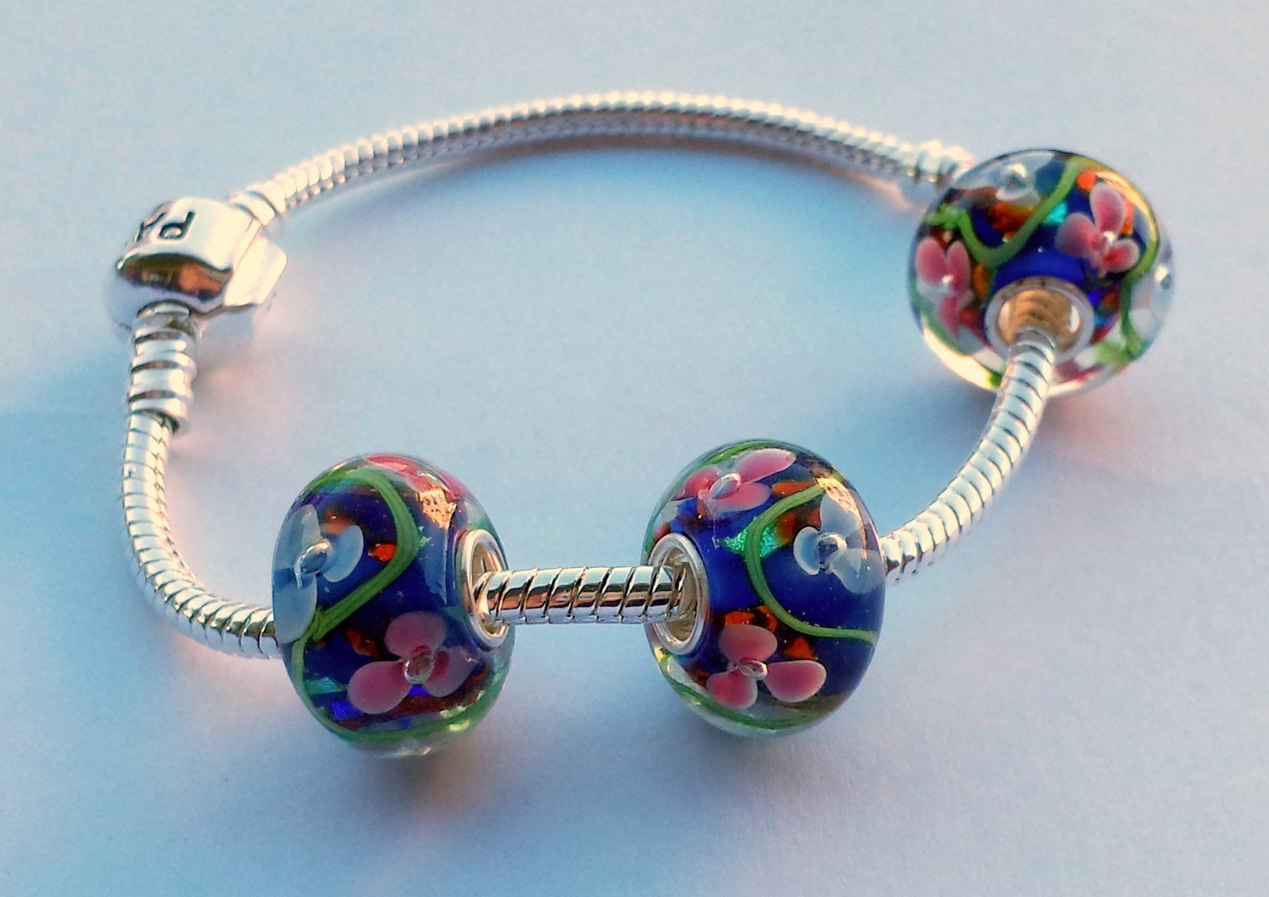 Perle (finte): Lampwork Glasperle mit Blumen Glas bead – Nuovo (secondo la descrizione) da Langenthal venduto da flowersNbirds 2