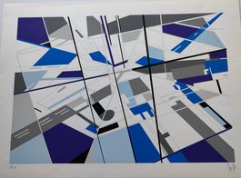 HERMANN GOETFERT (1926 - 1982) "SYMPHONIE EN BLEU ET GRIS"