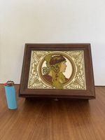 Vintage Schmuckschatulle / Holzkästchen mit Art Deko Dame