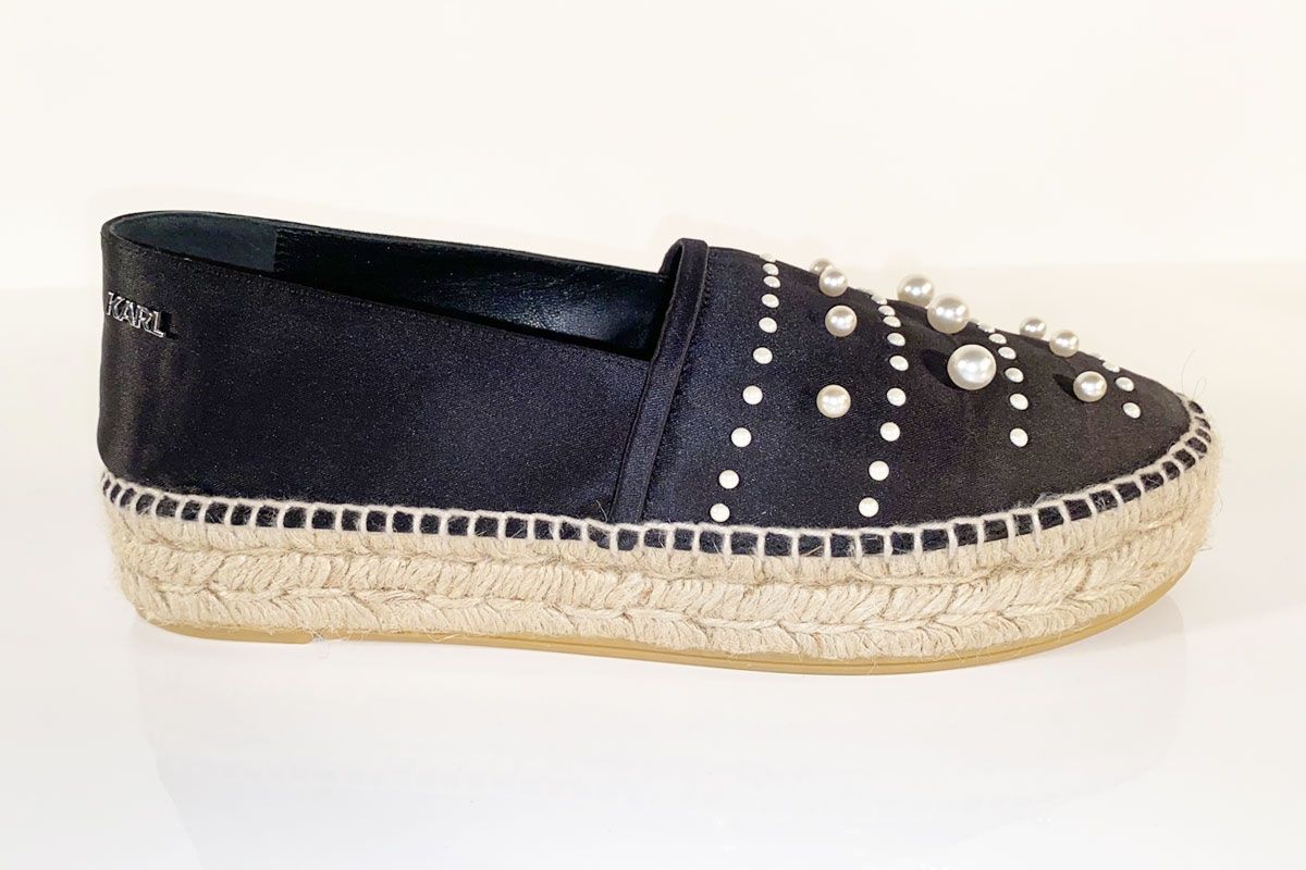 Damenschuhe: Karl Lagerfeld Espadrilles schwarz, weisse Perlen Gr. 41 – Neu (gemäss Beschreibung) aus Ballwil von ClassicGallery 1