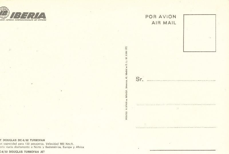 Cartoline postali: DC-8 / 52 - IBERIA + c1970 – Usato da Emmenbrücke venduto da teestube 1