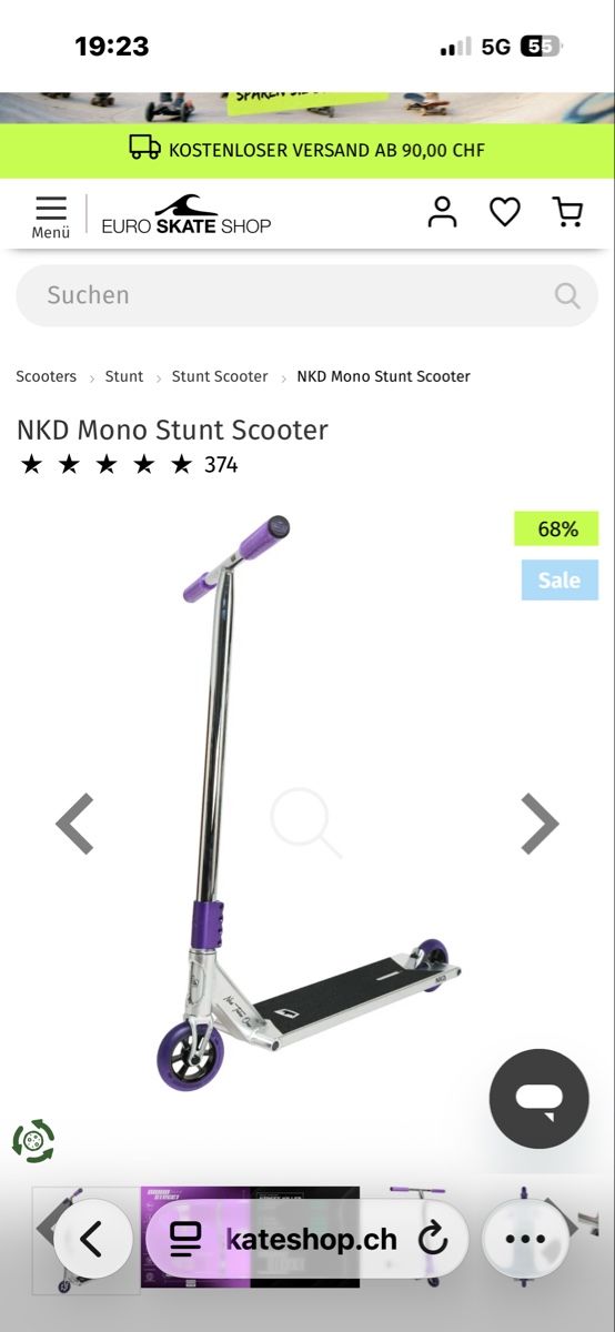 Kickboard: Trottinette NKD Mono Stunt 83cm violet/argent – Usato da Sion venduto da Alfi74 3