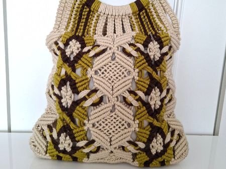 Sac vintage macramé bohème anses bois