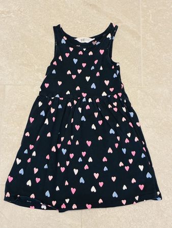 H&M Kleid, Gr. 110/116, Dunkelblau mit Herzen, Sommer