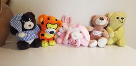 6 Plüschtiere, 3 x Bär, Tiger, 2 x Hase,