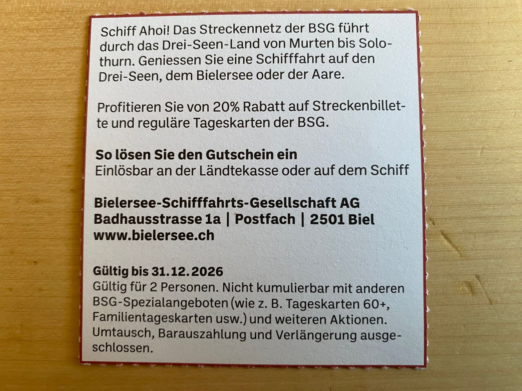Gutscheine: Gutschein 20% Bielersee-Schifffahrt – Neu (gemäss Beschreibung) aus deitingen von popcorn02 1