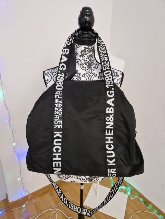 Schwarze Handtasche, Stofftasche, Schultertasche, Shopper